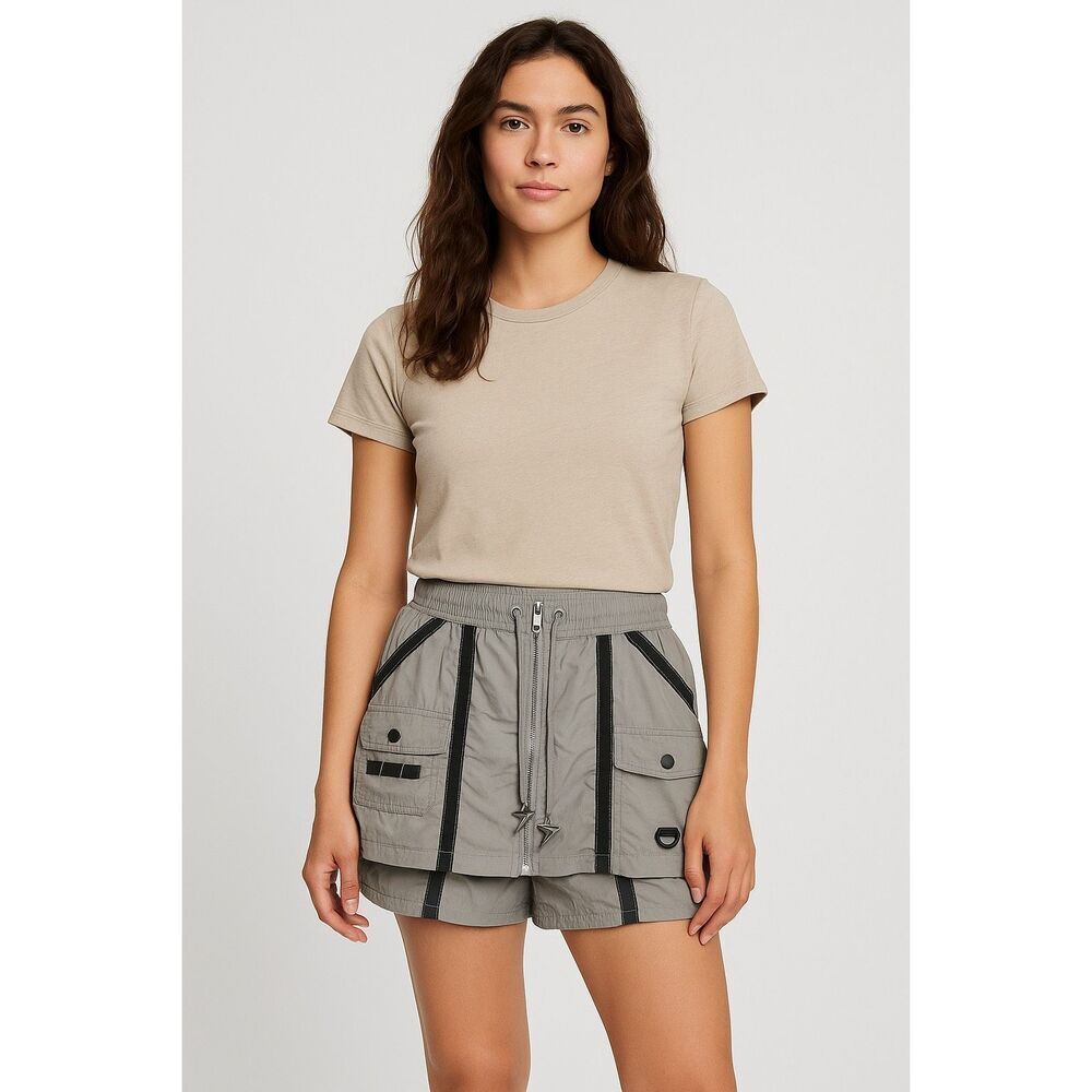 FP Movement Gray Utility Cargo Skort Sz S Drawstring Waist Pockets Nylon Activew